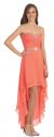 Strapless High Low Formal Prom Dress with Twist at Bust in Coral